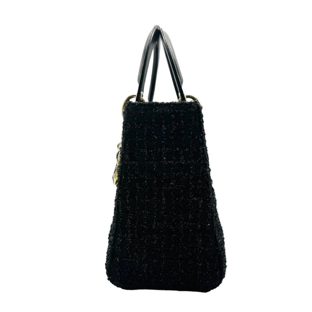 Dior gold Lady handbag tweed leather black Christian Gold Black